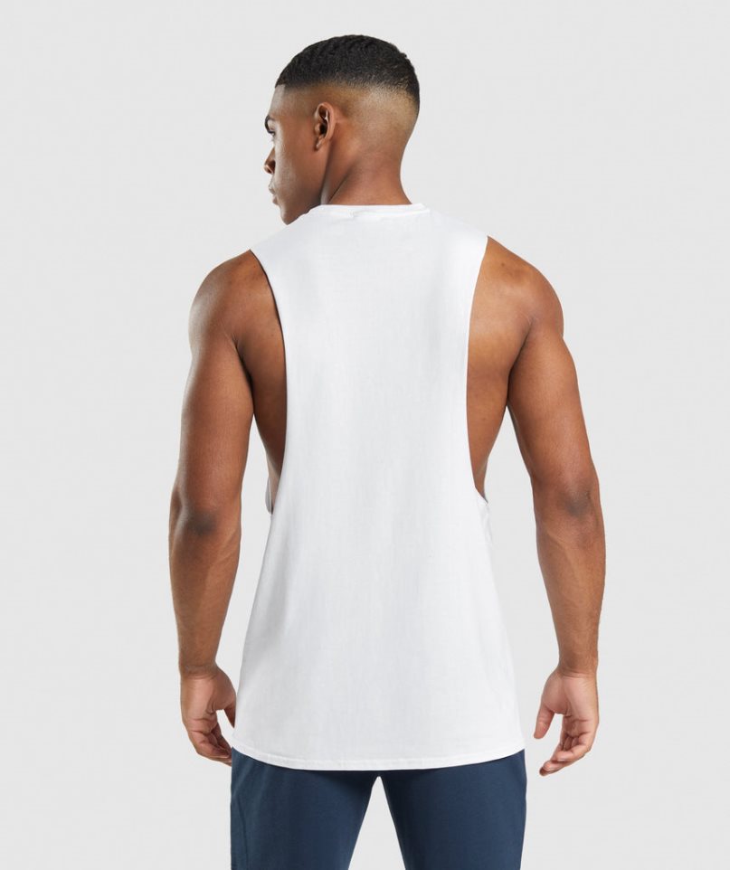 Men's Gymshark Critical 2.0 Drop Arm Tanks White | CA 187ND6